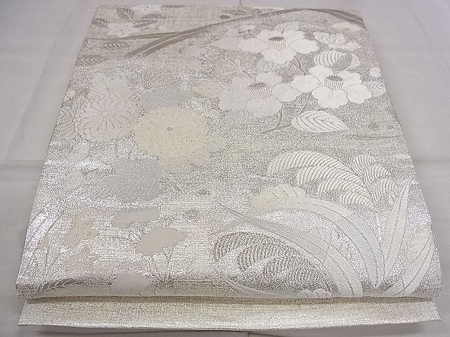 平和屋着物■六通太鼓柄袋帯 唐織 草花文 銀糸 逸品 CAAA2505ze