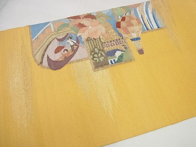 平和屋本店●極上 手織綴れ 山鹿清華 太鼓柄袋帯 人物吉祥風景文 金銀糸 逸品4s513