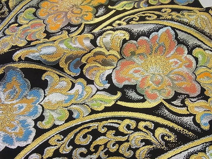 平和屋本店●極上 龍村美術織物 たつむら 六通柄袋帯 聖華彩麗錦 金銀糸 黒地 たとう紙・共箱付き 逸品4s558