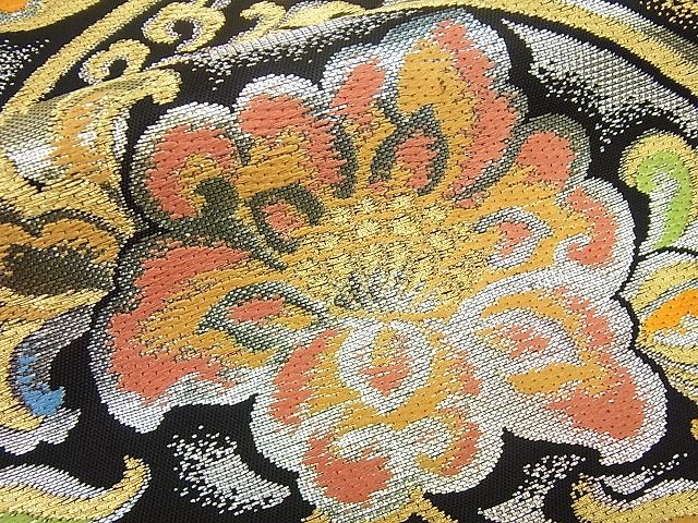 平和屋本店●極上 龍村美術織物 たつむら 六通柄袋帯 聖華彩麗錦 金銀糸 黒地 たとう紙・共箱付き 逸品4s558
