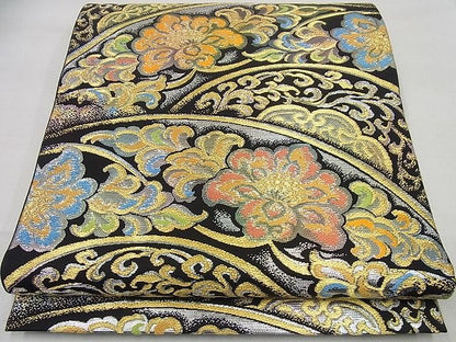 平和屋本店●極上 龍村美術織物 たつむら 六通柄袋帯 聖華彩麗錦 金銀糸 黒地 たとう紙・共箱付き 逸品4s558