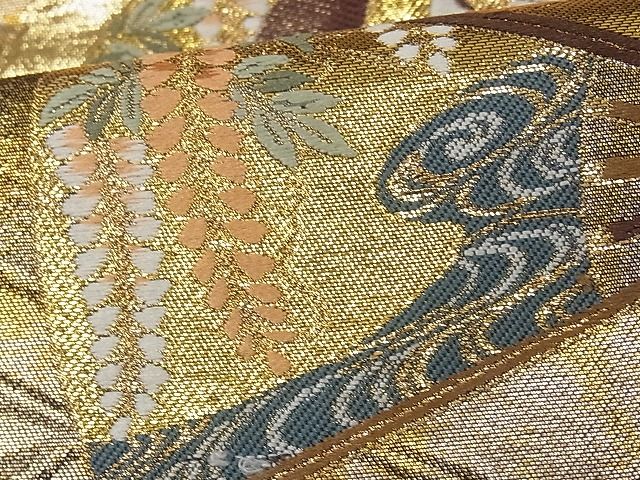 平和屋着物■六通柄袋帯 唐織 扇面飛鶴花文 金糸 逸品 CAAA3113fb