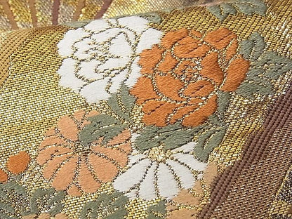 平和屋着物■六通柄袋帯 唐織 扇面飛鶴花文 金糸 逸品 CAAA3113fb