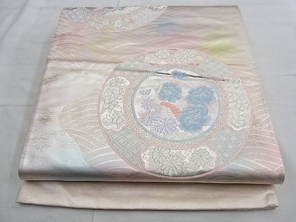 平和屋着物■西陣 六通柄袋帯 唐織 花鳥絵皿 銀糸 逸品 n-te1801