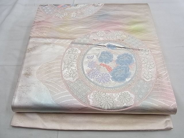 平和屋着物■西陣 六通柄袋帯 唐織 花鳥絵皿 銀糸 逸品 n-te1801