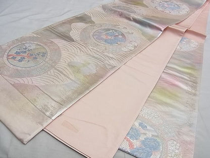 平和屋着物■西陣 六通柄袋帯 唐織 花鳥絵皿 銀糸 逸品 n-te1801