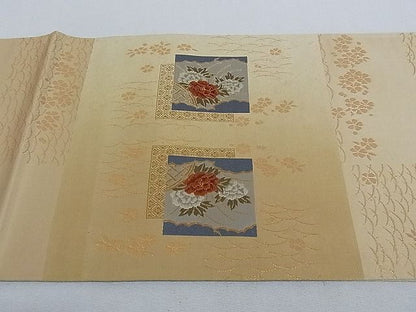 平和屋着物■太鼓柄袋帯 唐織 色紙重ね花鳥文 金糸 正絹 逸品 AAAC2083Aog