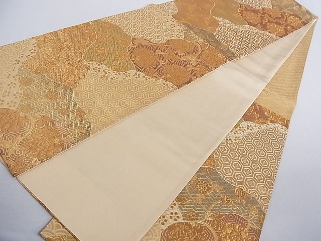 平和屋着物■六通柄袋帯 道長飛鶴花文 金糸 正絹 逸品 AAAC2093Aog