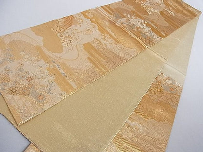平和屋着物■佐賀錦 六通柄袋帯 エ霞風景花文 金糸 正絹 逸品 AAAC2096Aog