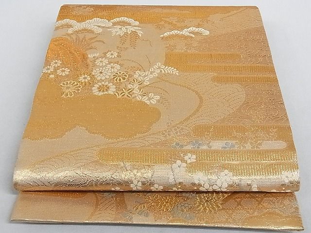 平和屋着物■佐賀錦 六通柄袋帯 エ霞風景花文 金糸 正絹 逸品 AAAC2096Aog