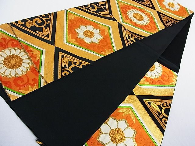 平和屋着物■六通柄袋帯 唐織 花菱文 黒地 金糸 正絹 逸品 AAAC2098Aog