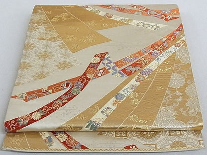 平和屋着物■六通柄袋帯 唐織 能調小袖文 金銀糸 正絹 逸品 AAAC2094Aog