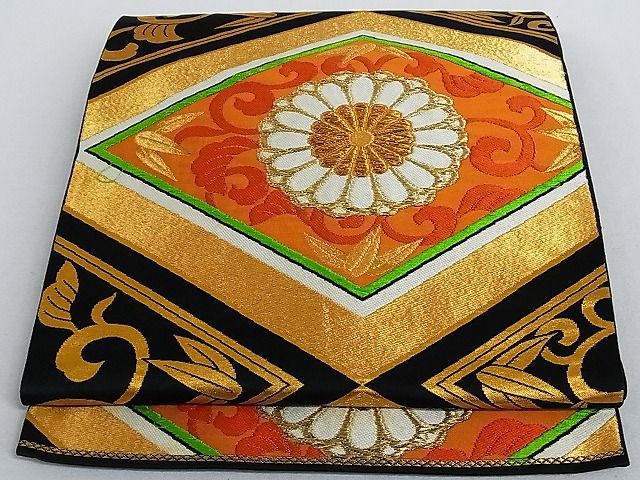 平和屋着物■六通柄袋帯 唐織 花菱文 黒地 金糸 正絹 逸品 AAAC2098Aog
