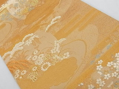 平和屋着物■佐賀錦 六通柄袋帯 エ霞風景花文 金糸 正絹 逸品 AAAC2096Aog