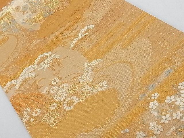 平和屋着物■佐賀錦 六通柄袋帯 エ霞風景花文 金糸 正絹 逸品 AAAC2096Aog