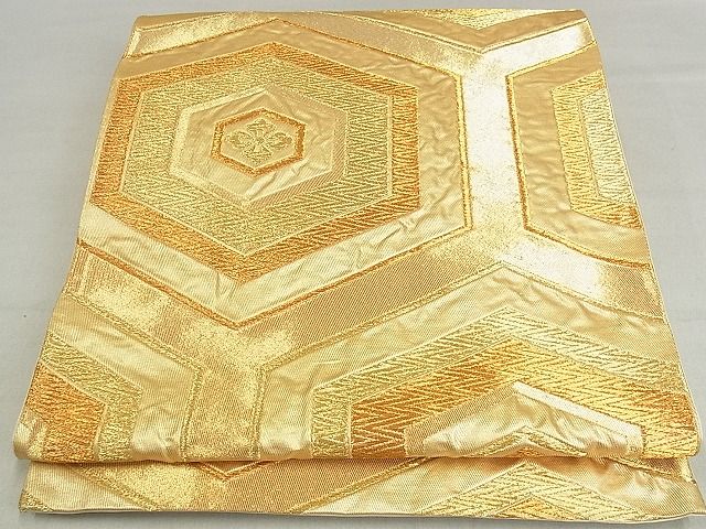 平和屋着物■六通柄袋帯 亀甲花文 金糸 正絹 逸品 AAAC2796Ahg
