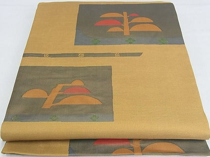 平和屋着物■六通柄袋帯 枝葉文 正絹 逸品 AAAC2803Ahg