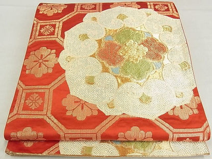 平和屋着物■六通柄袋帯 蜀江花文 金糸 正絹 逸品 AAAC2802Ahg
