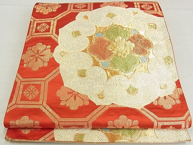 平和屋着物■六通柄袋帯 蜀江花文 金糸 正絹 逸品 AAAC2802Ahg