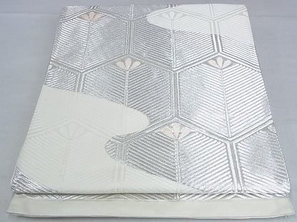 平和屋着物■六通柄袋帯 唐織 亀甲文 松 銀糸 正絹 逸品 AAAC2801Ahg