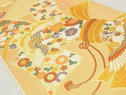平和屋着物■六通柄袋帯 唐織 束ね熨斗鳳凰花文 金糸 正絹 逸品 AAAC2884Ahg