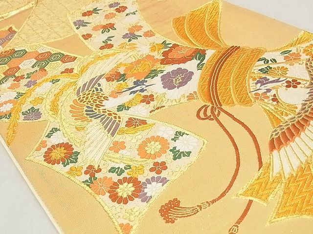 平和屋着物■六通柄袋帯 唐織 束ね熨斗鳳凰花文 金糸 正絹 逸品 AAAC2884Ahg