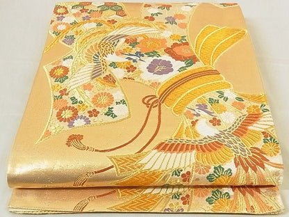 平和屋着物■六通柄袋帯 唐織 束ね熨斗鳳凰花文 金糸 正絹 逸品 AAAC2884Ahg