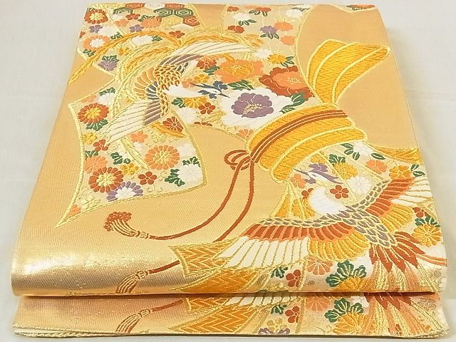 平和屋着物■六通柄袋帯 唐織 束ね熨斗鳳凰花文 金糸 正絹 逸品 AAAC2884Ahg