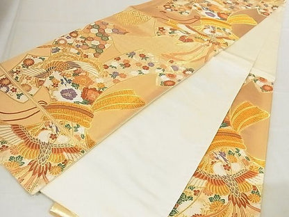 平和屋着物■六通柄袋帯 唐織 束ね熨斗鳳凰花文 金糸 正絹 逸品 AAAC2884Ahg