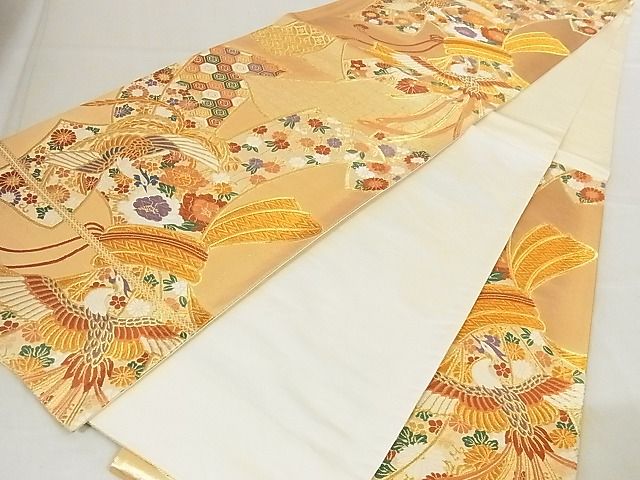 平和屋着物■六通柄袋帯 唐織 束ね熨斗鳳凰花文 金糸 正絹 逸品 AAAC2884Ahg