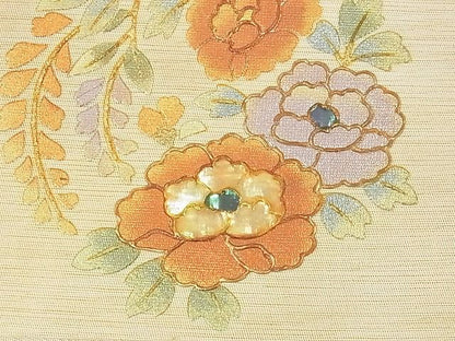 平和屋着物■全通柄袋帯 螺鈿 ワンポイント 花丸 正絹 逸品 AAAC2896Ahg