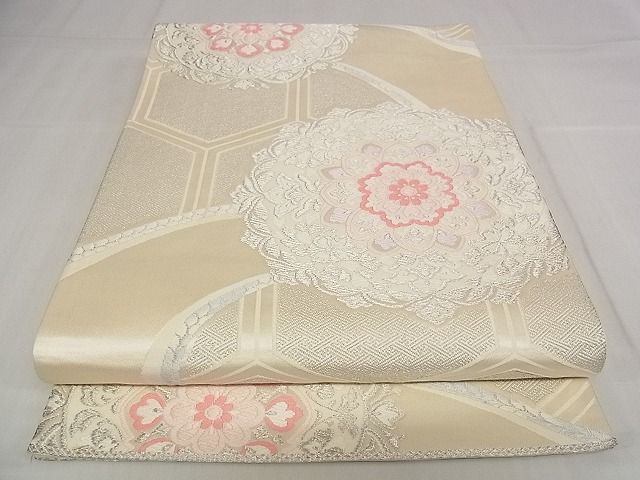平和屋着物■六通柄袋帯　唐織　正倉院花文　銀糸　正絹　逸品　AAAC1589Apf