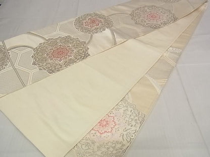 平和屋着物■六通柄袋帯　唐織　正倉院花文　銀糸　正絹　逸品　AAAC1589Apf