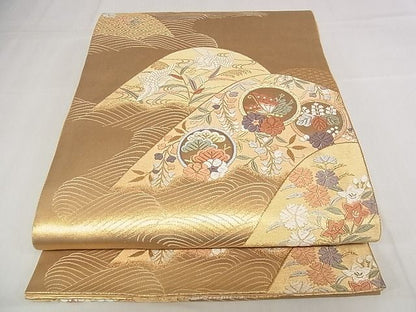 平和屋着物■六通柄袋帯 唐織 飛鶴花蝶丸文 正絹 逸品 AAAC1587Apf