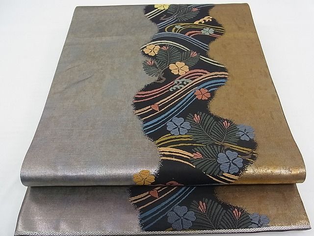 平和屋着物■六通柄袋帯 唐織 立波花松葉文 金銀彩 逸品 CAAA4172rv
