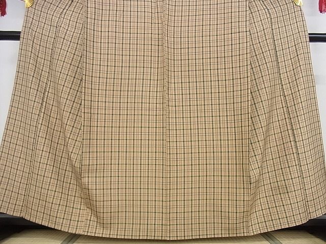 平和屋本店▽極上　伊兵衛織　工芸手織　単衣　格子　正絹　逸品　KAAA0404kk4