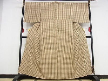 平和屋本店▽極上　伊兵衛織　工芸手織　単衣　格子　正絹　逸品　KAAA0404kk4