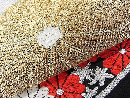 平和屋着物■六通柄袋帯 唐織 亀甲菊花文 黒地 金銀糸 逸品 DAAA8108fe