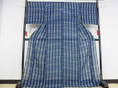 平和屋本店■極上　夏物　銀座もとじ　小紋　紗紬　本藍　間道　正絹　逸品　KAAA0470kk4