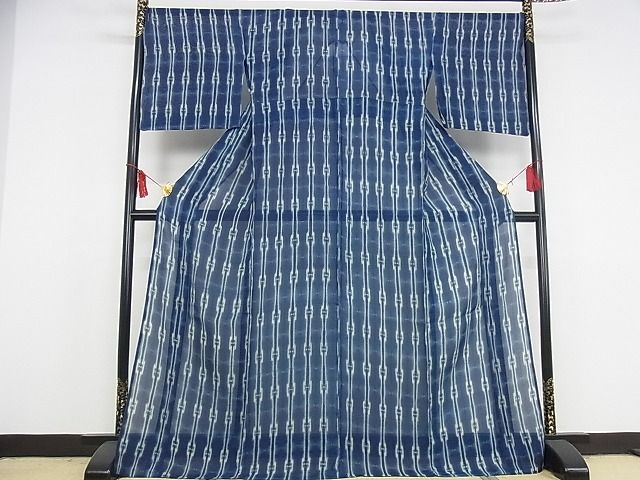 平和屋本店■極上　夏物　銀座もとじ　小紋　紗紬　本藍　間道　正絹　逸品　KAAA0470kk4