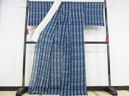 平和屋本店■極上　夏物　銀座もとじ　小紋　紗紬　本藍　間道　正絹　逸品　KAAA0470kk4
