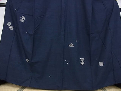 平和屋本店●極上 京都祇園の老舗 ぎをん齋藤 綿薩摩 訪問着 本藍染 駒刺繍 幾何学文様 たとう紙付き 木綿 逸品 KAAA0474kk4