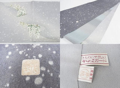 平和屋本店●極上 友禅作家 茂野大生 訪問着・袋帯セット 雪景色 雪ん子 黒地 鬼しぼ縮緬 着丈161cm 裄丈67cm 正絹 逸品 4kk0173