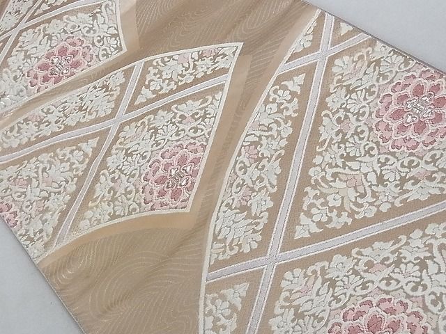 平和屋着物■六通柄袋帯 唐織 地紙重ね正倉院花文 銀糸 正絹 逸品 AAAC2171Aog