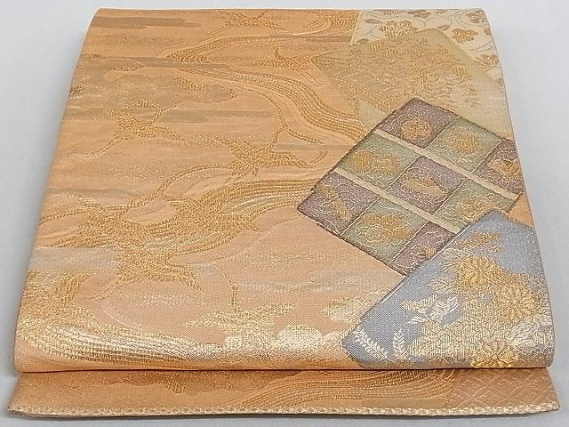 平和屋着物■六通柄袋帯 色紙重ね飛鶴吉祥文 金銀糸 正絹 逸品 AAAC2172Aog