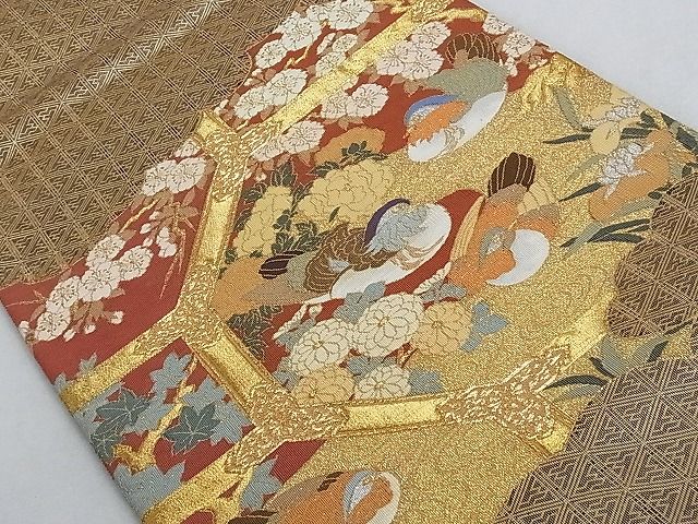 平和屋着物■太鼓柄袋帯 鴛鴦蜀江花文 金銀糸 正絹 逸品 AAAC2139Aog