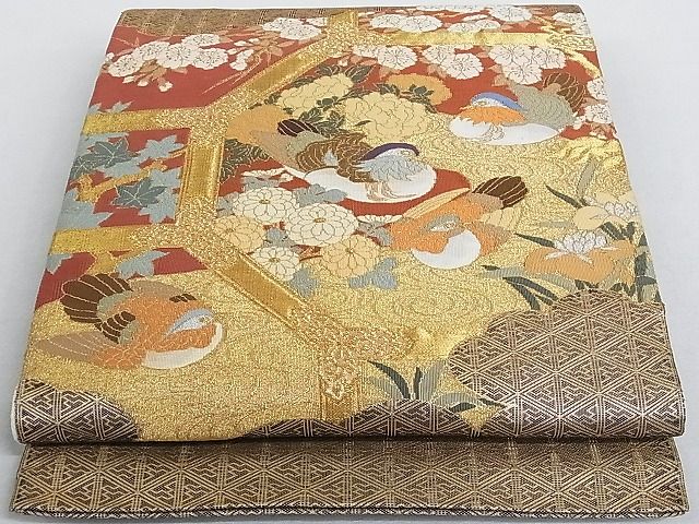 平和屋着物■太鼓柄袋帯 鴛鴦蜀江花文 金銀糸 正絹 逸品 AAAC2139Aog