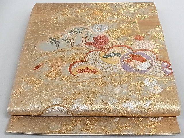 平和屋着物■六通柄袋帯 唐織 花蝶吉祥文 金銀糸 正絹 逸品 AAAC2155Aog