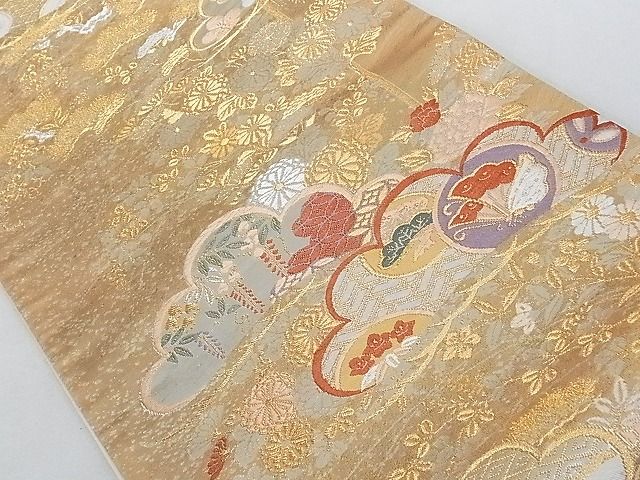 平和屋着物■六通柄袋帯 唐織 花蝶吉祥文 金銀糸 正絹 逸品 AAAC2155Aog