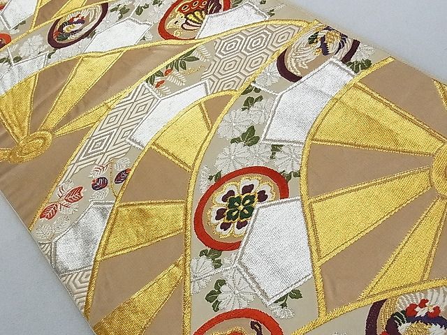 平和屋着物■六通柄袋帯 唐織 錦繍 片輪車花文 金銀糸 正絹 逸品 AAAC2156Aog